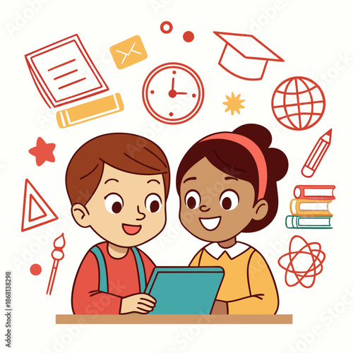 Kids Online Education Vector Illustration – Digital Learning for Children