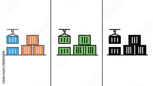A graphic illustration of colorful shipping containers being lifted by cranes