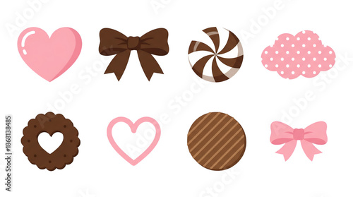 Wallpaper Mural Valentine candy and sweet treats set including chocolate hearts, pink bows, peppermint swirl, and polka dot clouds isolated. Decorative dessert and romantic stationery elements. Torontodigital.ca