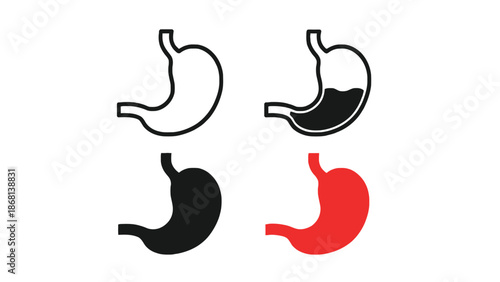 A graphic illustration of different stomach icons in various colors and styles.