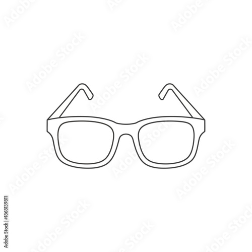 Minimalist outline of modern eyeglasses on a white background, simple line art.