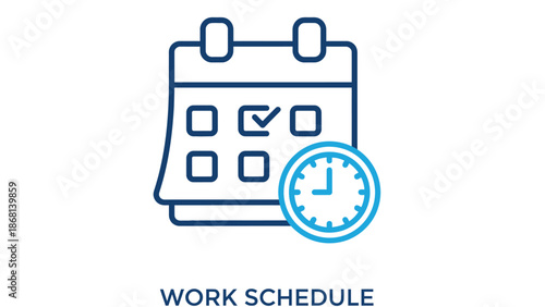 A simple icon of a calendar and clock representing a work schedule