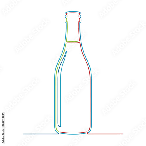 Outline of a bottle with colorful lines on white background, minimalist design