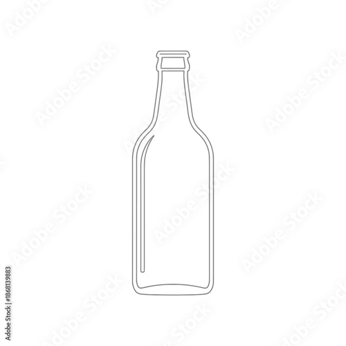 Outline of a Clear Glass Bottle with a Cap, Isolated on White Background