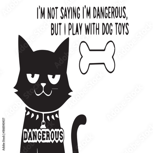 Playful cat with dog toy and sassy attitude