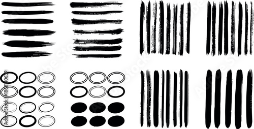 A collection of various black and white brush strokes and shapes