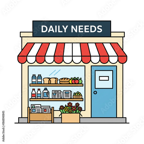 Wallpaper Mural Illustration of a small neighborhood grocery store with a red and white awning. Torontodigital.ca