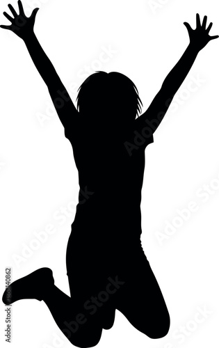 Silhouette of a person jumping up in the air with arms raised