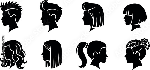 Collection of diverse hairstyles and haircuts for men and women
