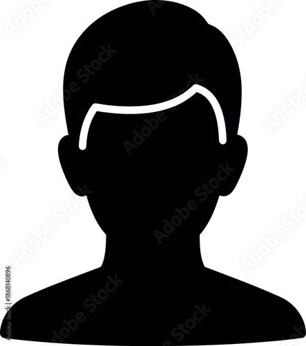 A black silhouette of a person's head and shoulders with a white outline of glasses