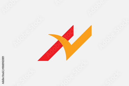 A modern graphic design of a red letter H logo combined with an orange check mark element, symbolizing confirmation, quality, and positive results within a corporate context.