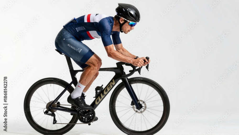 Naklejka premium Cyclist in aerodynamic position on road bike