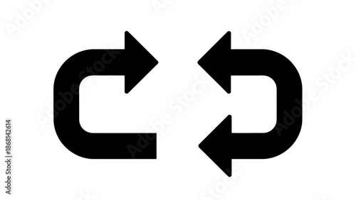 A simple black and white illustration displaying two opposing circular arrows