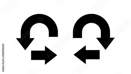 Two opposing black arrows forming a circular recycling or rotation symbol