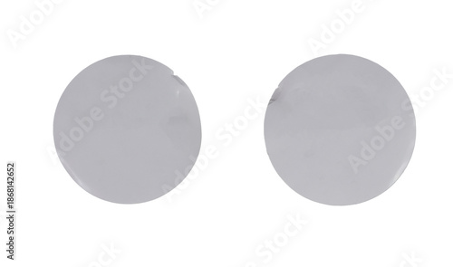 Foto blank white round paper sticker label isolated with clipping path on transparent
