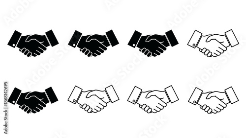Collection of diverse handshakes depicted in a simple black and white style
