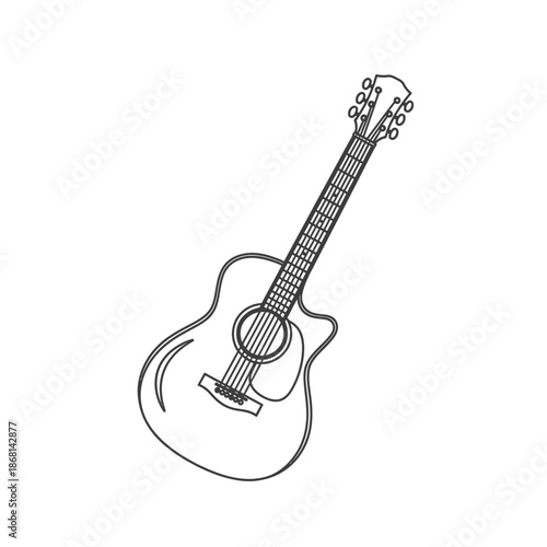 Acoustic Guitar Outline Illustration Isolated on White Background