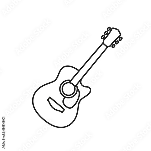 Acoustic guitar outline illustration, simple line drawing, musical instrument icon