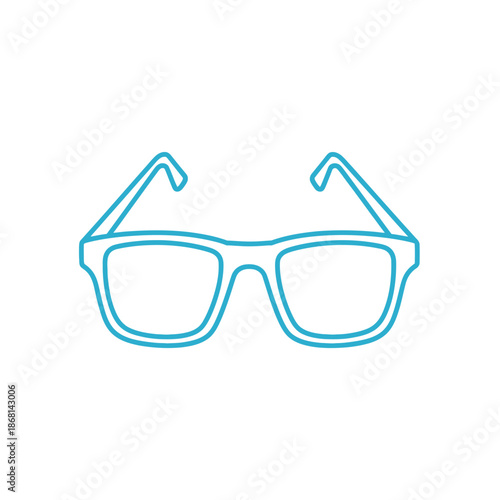 Modern blue outline eyeglasses on white background