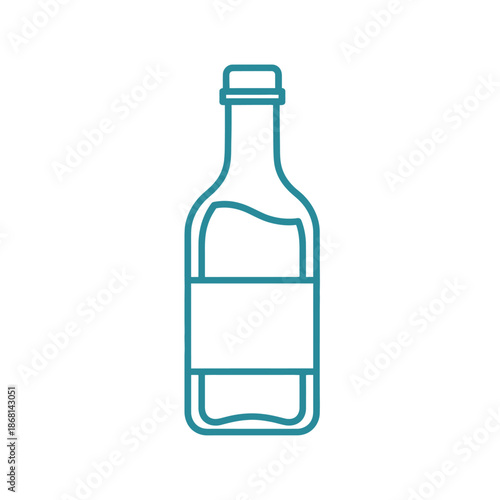 Outline vector illustration of a bottle with label, isolated on white background