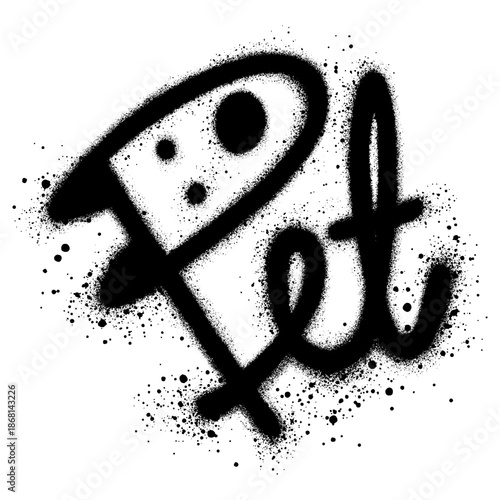 graffiti Pet text sprayed in black over white.