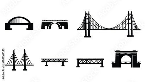 Black and white illustrations of various bridge designs and structures