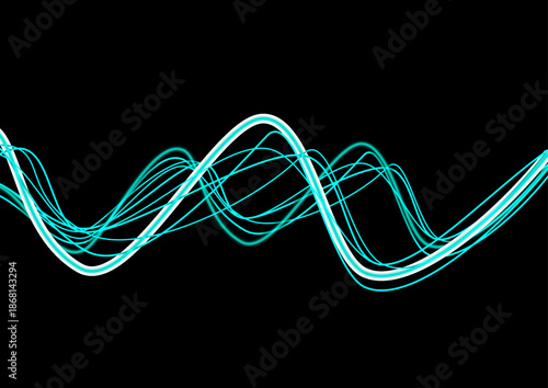 Glowing Cyan Waveforms on Black Background – Abstract Energy and Signal Concept