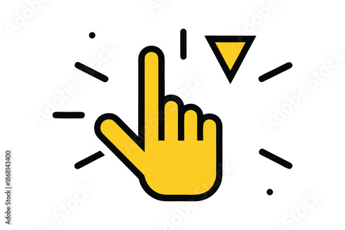 Stylized hand cursor icon with an upward pointing finger and a scroll down indicator, representing digital user interaction and intuitive navigation