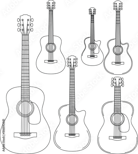 Acoustic and Classical Guitar Line Art Illustration Set for Music LoversAcoustic and Classical Guitar Line Art Illustration Set for Music Lovers