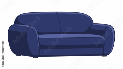 A plush, comfortable-looking two-seater sofa in a deep blue hue, with rounded arms and a simple silhouette