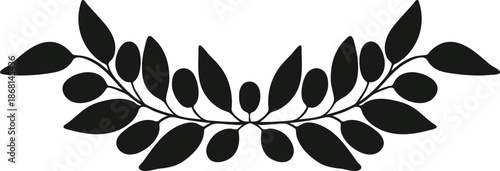 Hand drawn olive branch vignette in soft black, minimalist botanical vector decoration