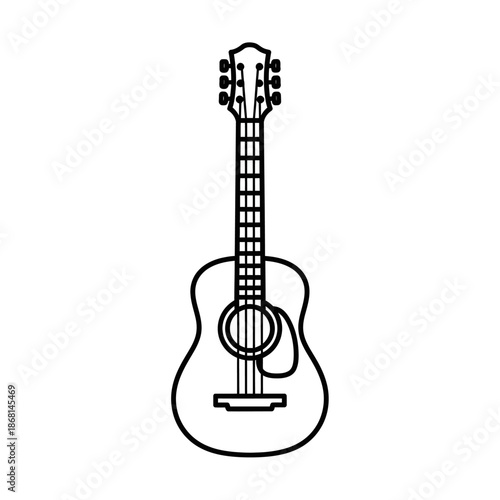 Acoustic guitar outline illustration, simple musical instrument icon, vector graphic
