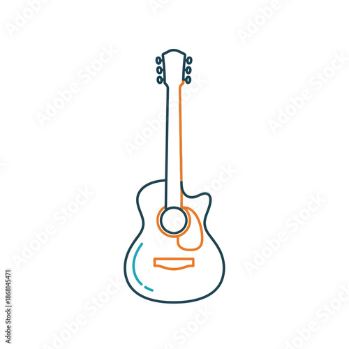 Acoustic Guitar Outline Illustration, Simple Musical Instrument Icon