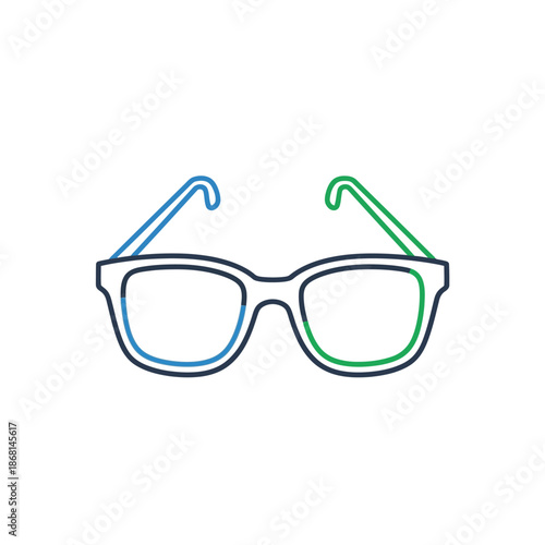 Modern Eyeglasses Icon, Minimalist Design, Blue and Green Outline