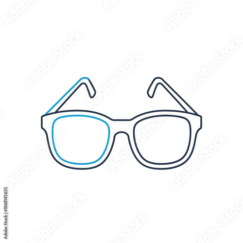Modern Eyeglasses Icon, Minimalist Spectacles Outline, Blue and Black Design