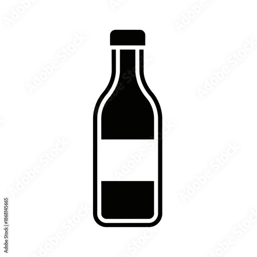 Simple black and white icon of a glass bottle with a blank label on a white background.