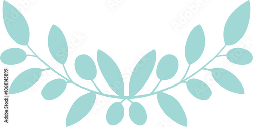 Hand drawn olive tree branches vignette in soft blue, simple botanical decoration