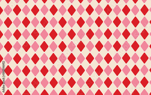 Xmas red plaid texture with gold line. Argyle geometric diamond abstract pattern. Christmas design wrapping bg.  Red geometric  geometric pattern. Red rhombus pattern.  