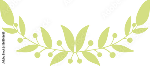 Hand drawn leaf branches decoration in retro green, simple floral vignette