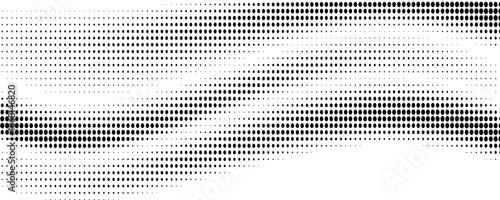 Flowing dots particles wave pattern halftone gradient curve shape isolated on white background. Vector in concept