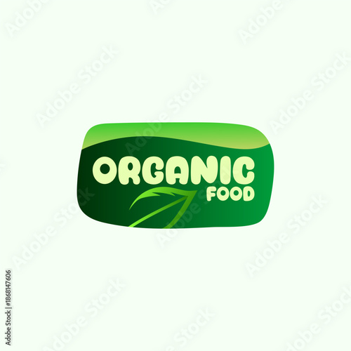 Illustration Organic Food Product Label Gradient Green Color Nature Leaf Eco Design Logo Icon Template Vector