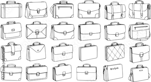 Diverse Collection of Hand-Drawn Briefcases and Suitcases in Various Styles