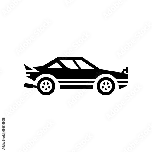Rally car glyph icon. racing car black solid illustration.