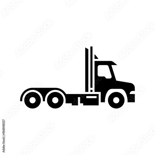Truck glyph icon. Big rig black solid illustration.