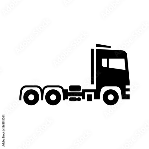 Truck glyph icon. tractor trailer black solid illustration.