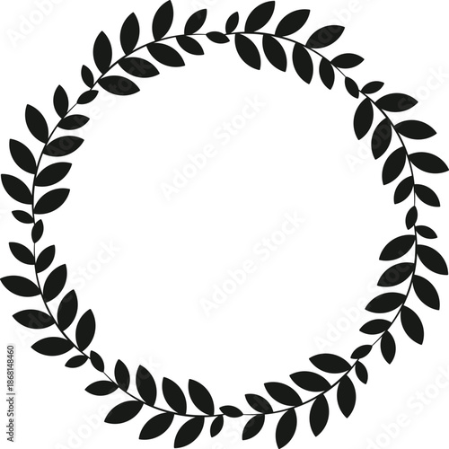 Soft black simple leaves wreath, minimalist botanical frame with copy space
