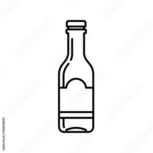 Simple illustration of a glass bottle with a label, minimalist line art