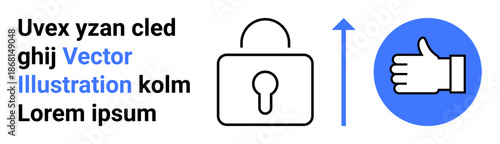 Security, progress, approval, digital safety, permissions, user satisfaction. A lock with an arrow pointing up, accompanied by a thumbs-up icon. Security and progress concepts