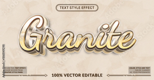 Editable text effect vector “Granite” presents a bold 3D stone texture with luxury and elegant tones, perfect for premium branding, headlines, posters, and modern design projects.