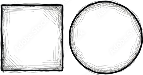 Hand drawn grunge textured text box frames set with uneven rough jagged edge. Ink pen rectangles squares circles ovals collection. Retro vintage aged distressed vector banners borders templates